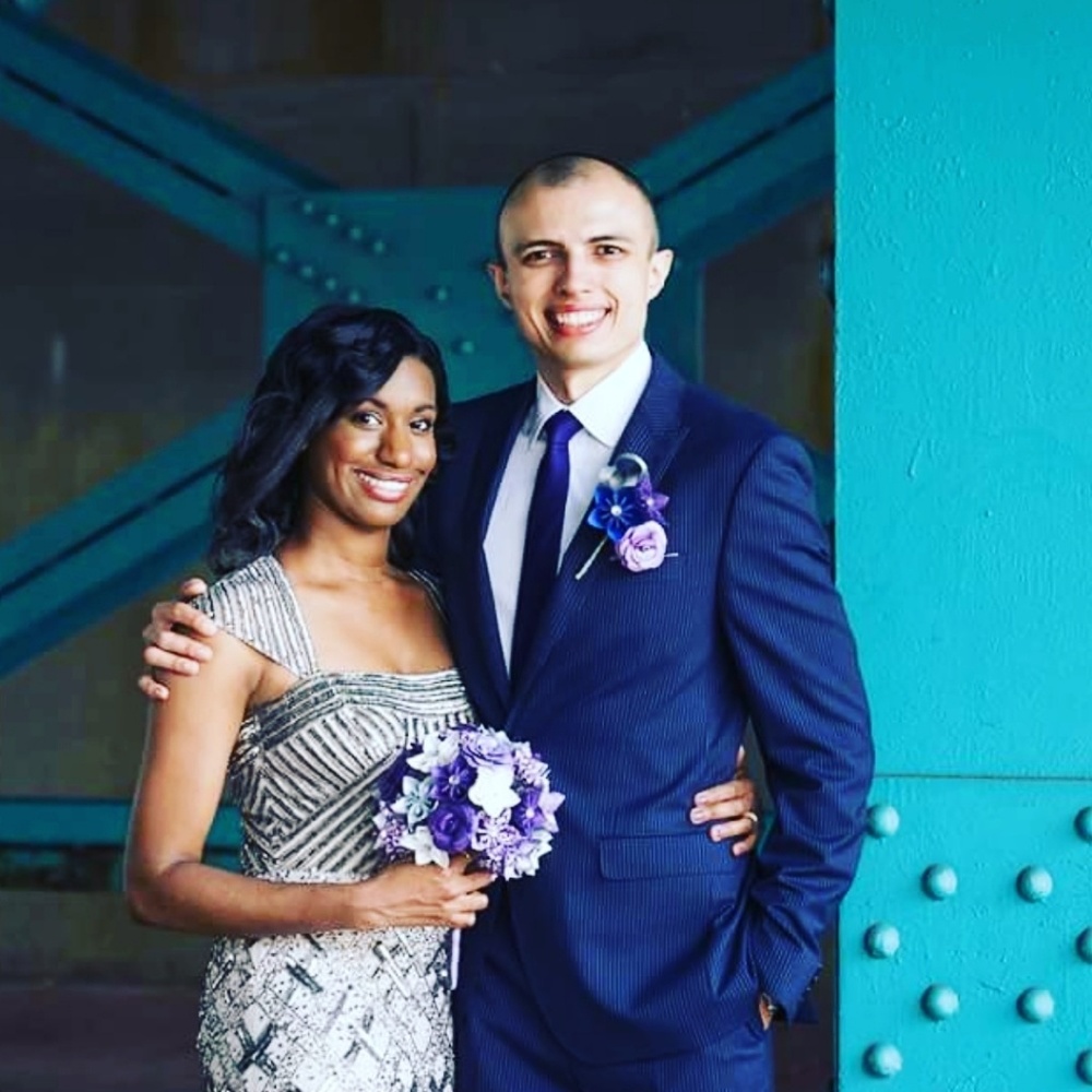 Adrianna Papell silver and purple  gown